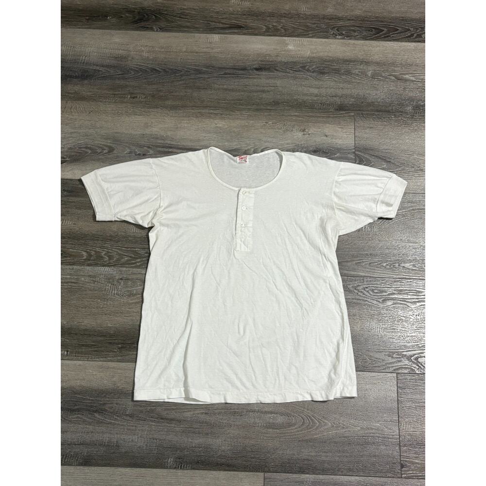 Vintage 80s Tropical De Hilo Blank White Henley Shirt Retro - Men’s Medium